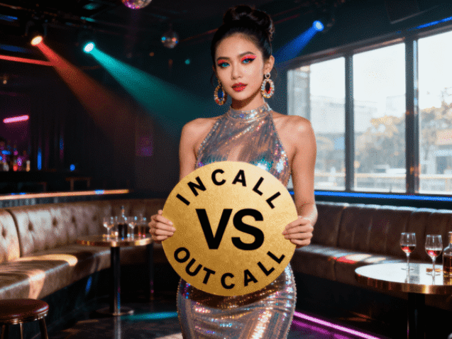 Elegant escort in business attire entering a Kuala Lumpur hotel room for an outcall appointment